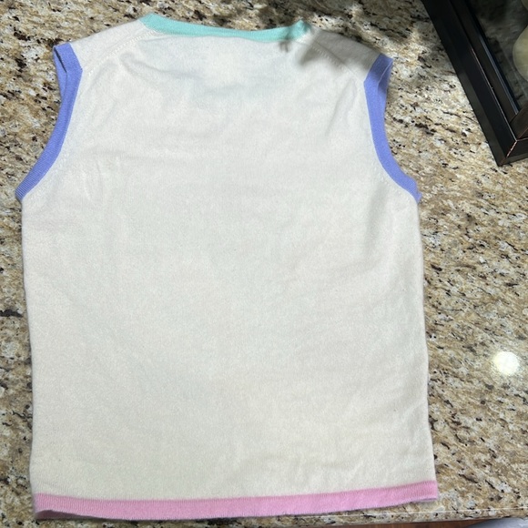 CHANEL Cashmere VTG 98' Cream Sweater Color Trim Sleeveless Sweater Top 40FR - Picture 7 of 9